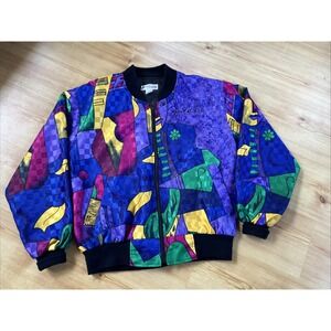 Rainbow‎ Collection Vintage 80s Bomber Jacket Colorful Abstract Print Size Large
